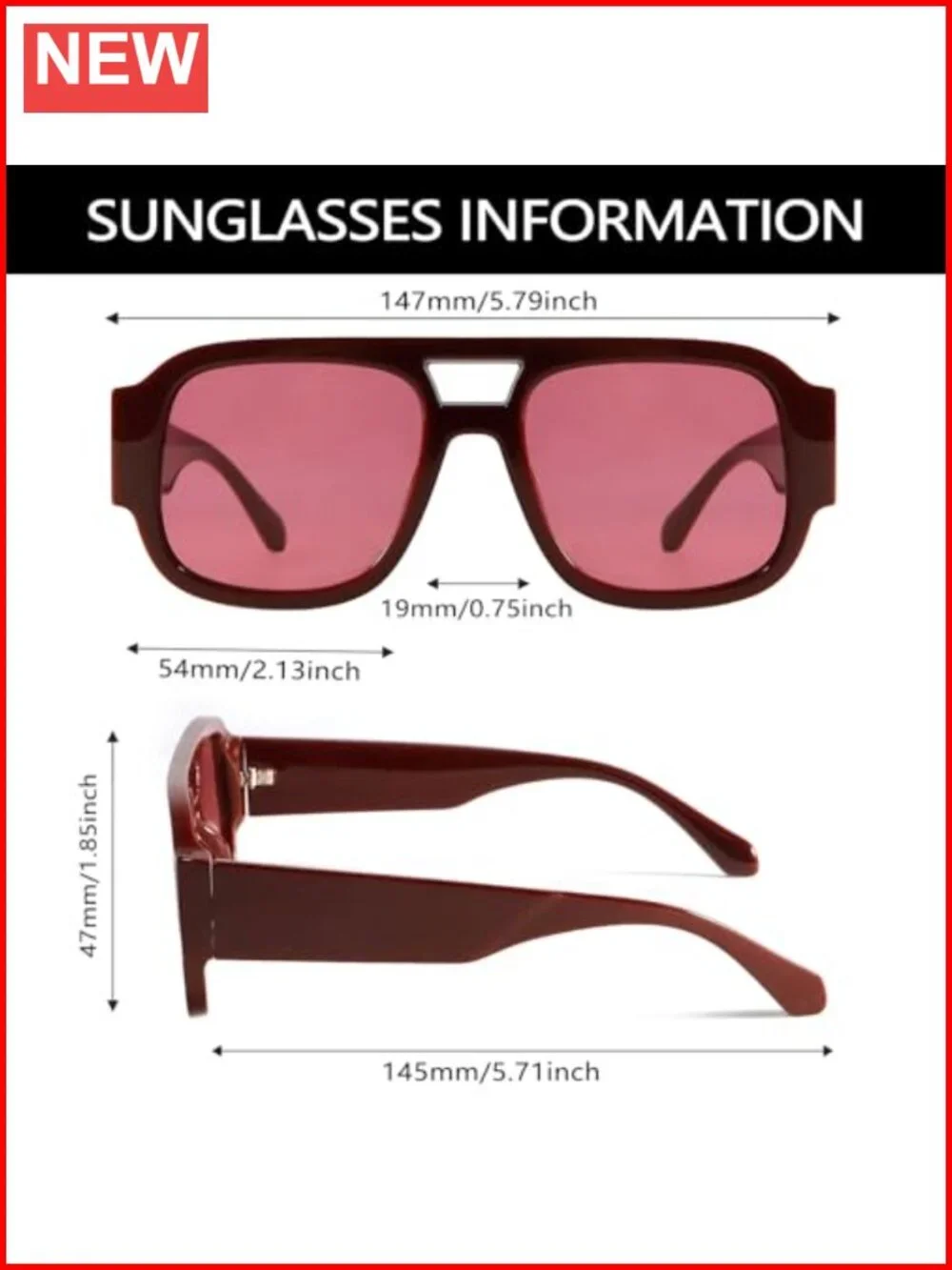Retro Oversized Aviator Sunglasses Square Double Bridge UV400